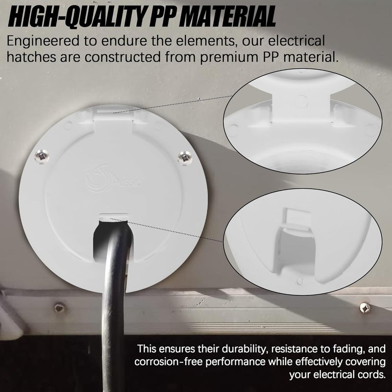 Aussio (2-Pack, White RV Hatch Covers Round Electric Cable Hatch for RV Camper Trailer Motorhome Power Cord Hatch Cover with Screws RV Accessories Power Cord Cable Hatch - Image 4